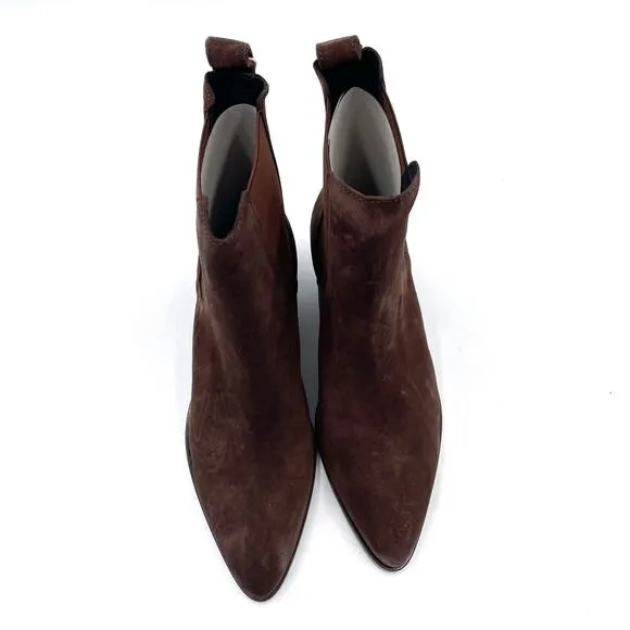 Sandro Marron Chelsea Boots Brown Suede Western Pointed Block Heel Sz 36 / 6
