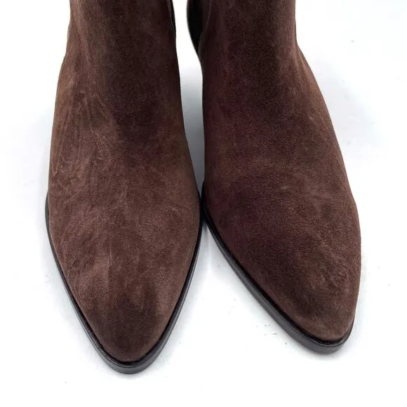 Sandro Marron Chelsea Boots Brown Suede Western Pointed Block Heel Sz 36 / 6