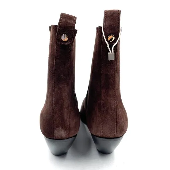 Sandro Marron Chelsea Boots Brown Suede Western Pointed Block Heel Sz 36 / 6