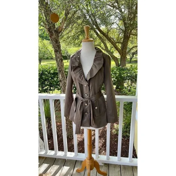 Sandro Ruffled Collar Short Trench Coat