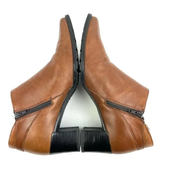 Santana Canada Ankle Boot 9 Brown Leather Square Toe Zip Up Bootie Shoes
