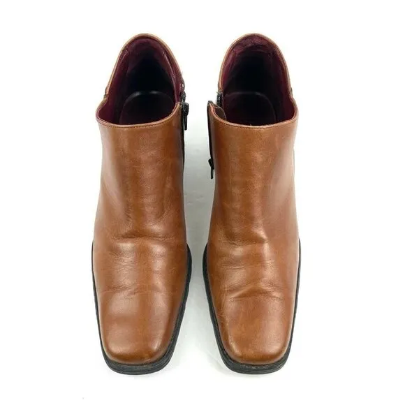 Santana Canada Ankle Boot 9 Brown Leather Square Toe Zip Up Bootie Shoes