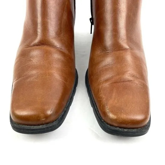 Santana Canada Ankle Boot 9 Brown Leather Square Toe Zip Up Bootie Shoes