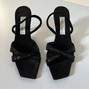 Santini Mavardi Black Suede Jet Stone Kitten Heel Sandals size EU 36