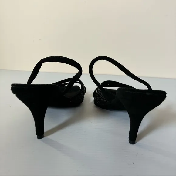Santini Mavardi Black Suede Jet Stone Kitten Heel Sandals size EU 36