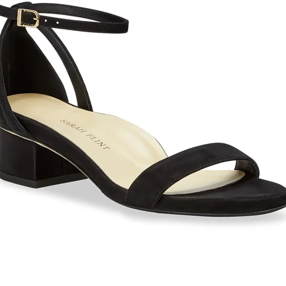 Sarah Flint Black Sandals with Ankle Strap and Block Heel Perfect 30