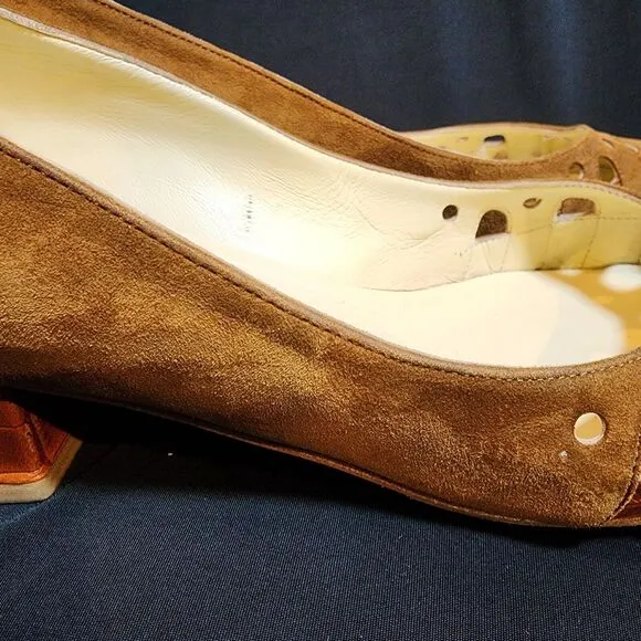 Sarah Flint COGNAC Shellie 30 Suede/Croc low heel size 38