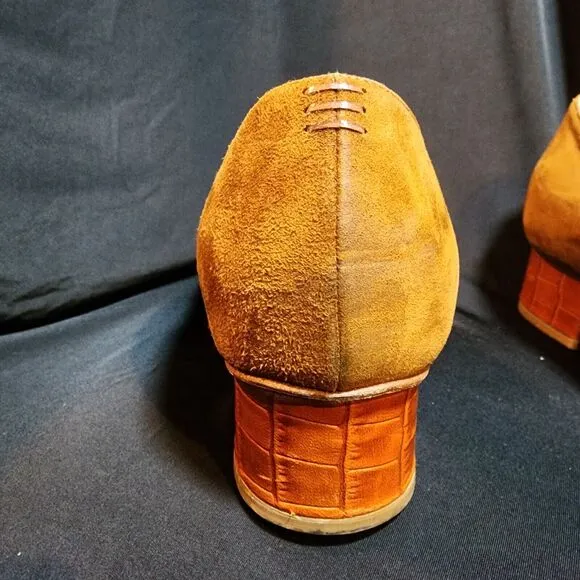 Sarah Flint COGNAC Shellie 30 Suede/Croc low heel size 38