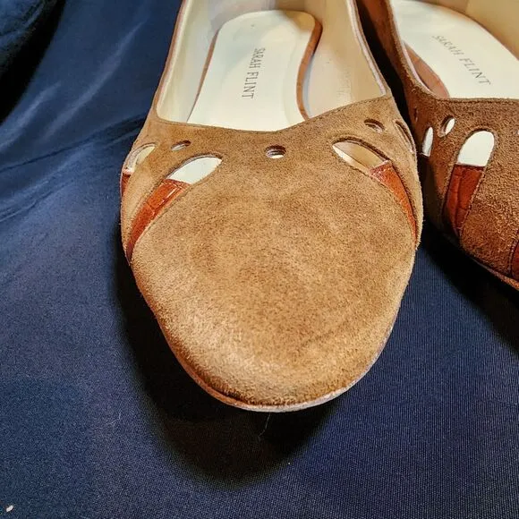 Sarah Flint COGNAC Shellie 30 Suede/Croc low heel size 38