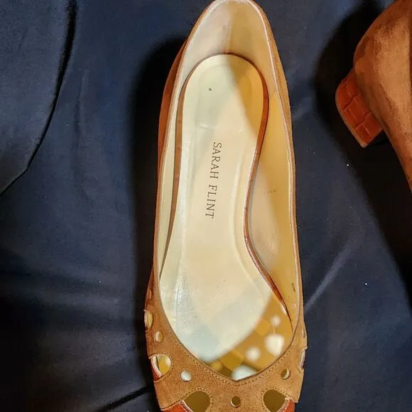 Sarah Flint COGNAC Shellie 30 Suede/Croc low heel size 38