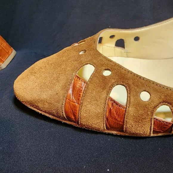 Sarah Flint COGNAC Shellie 30 Suede/Croc low heel size 38