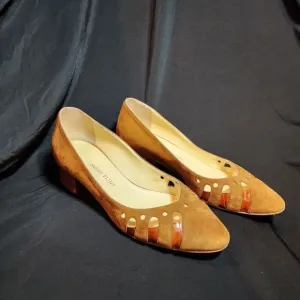 Sarah Flint COGNAC Shellie 30 Suede/Croc low heel size 38