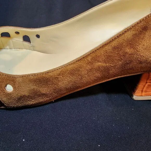 Sarah Flint COGNAC Shellie 30 Suede/Croc low heel size 38