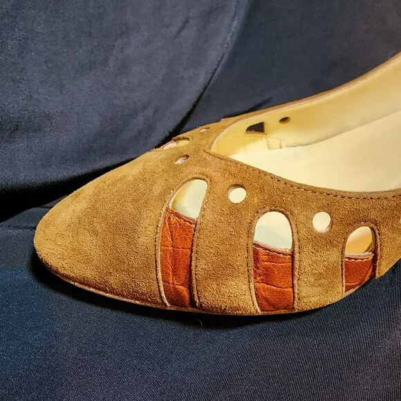 Sarah Flint COGNAC Shellie 30 Suede/Croc low heel size 38