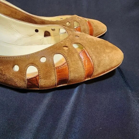 Sarah Flint COGNAC Shellie 30 Suede/Croc low heel size 38
