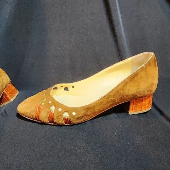 Sarah Flint COGNAC Shellie 30 Suede/Croc low heel size 38