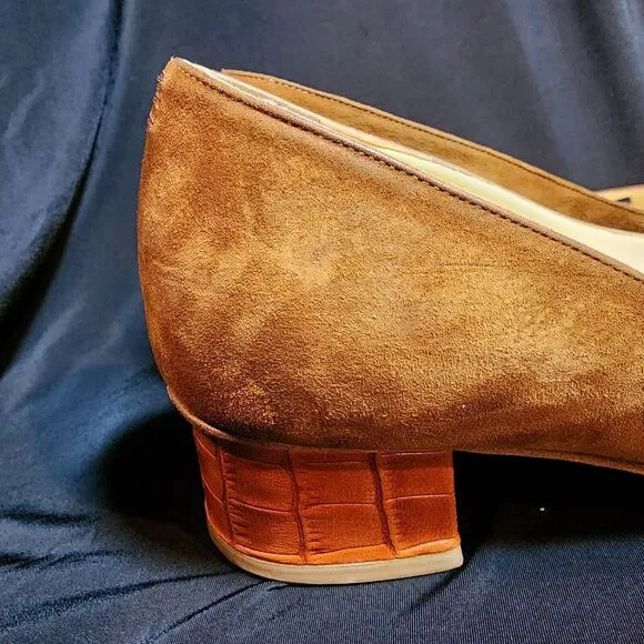 Sarah Flint COGNAC Shellie 30 Suede/Croc low heel size 38