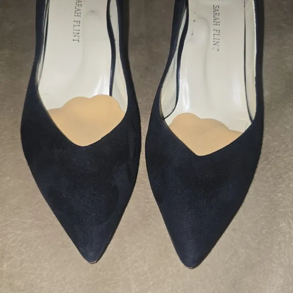 Sarah Flint Italian Suede Elegant Black Pumps with Tortoise Heel Size 40