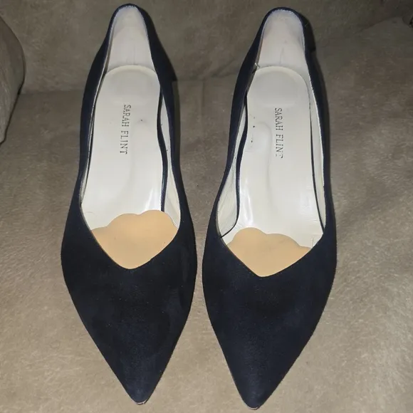 Sarah Flint Italian Suede Elegant Black Pumps with Tortoise Heel Size 40