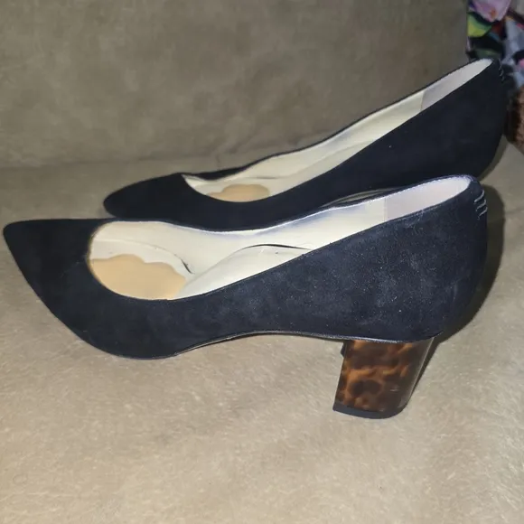 Sarah Flint Italian Suede Elegant Black Pumps with Tortoise Heel Size 40