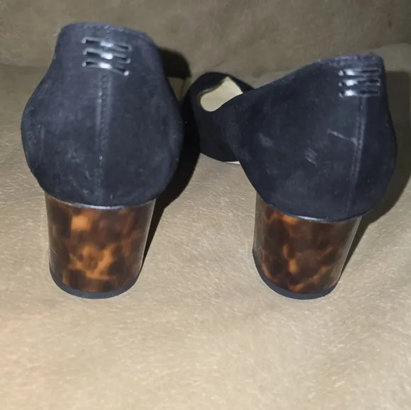Sarah Flint Italian Suede Elegant Black Pumps with Tortoise Heel Size 40