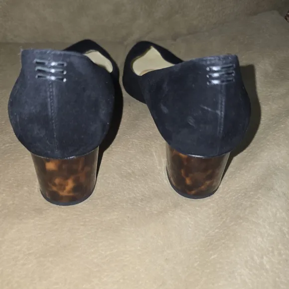 Sarah Flint Italian Suede Elegant Black Pumps with Tortoise Heel Size 40
