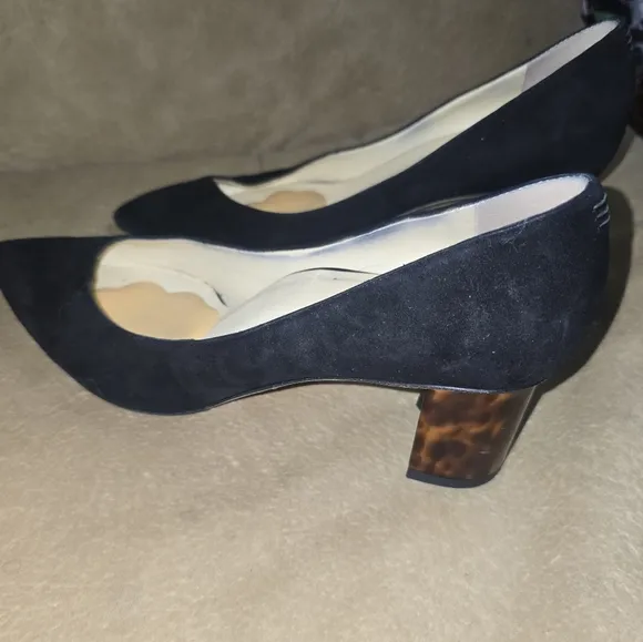 Sarah Flint Italian Suede Elegant Black Pumps with Tortoise Heel Size 40