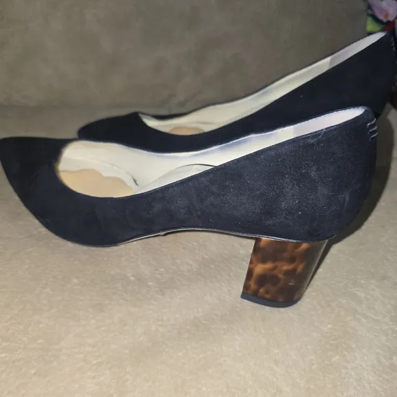 Sarah Flint Italian Suede Elegant Black Pumps with Tortoise Heel Size 40