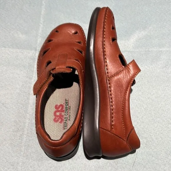 SAS Roamer womens brown leather velcro strap loafers size 7.5W B16B