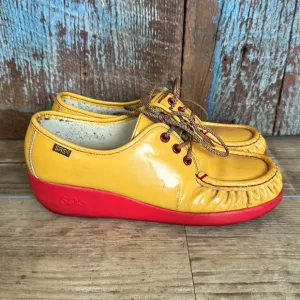 SAS Vintage Yellow Red Wedge Patent Leather Shoes Size 8-8.5
