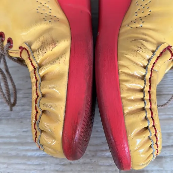 SAS Vintage Yellow Red Wedge Patent Leather Shoes Size 8-8.5