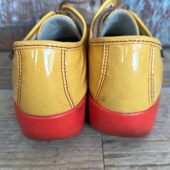 SAS Vintage Yellow Red Wedge Patent Leather Shoes Size 8-8.5