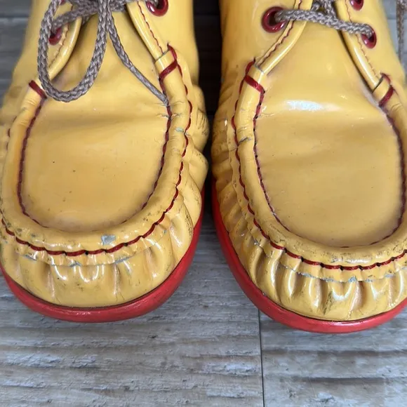 SAS Vintage Yellow Red Wedge Patent Leather Shoes Size 8-8.5