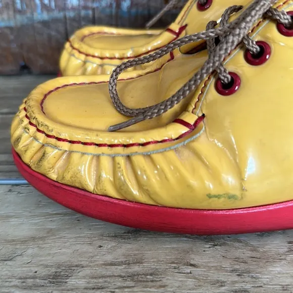 SAS Vintage Yellow Red Wedge Patent Leather Shoes Size 8-8.5