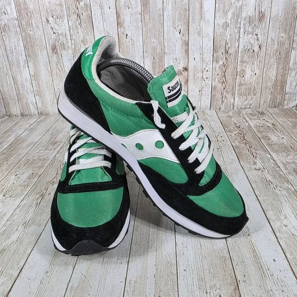 Saucony Jazz Low Pro Sneakers Retro Running Shoes Green Black White Size 10