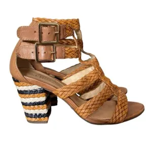 Schutz Alycia Leather Block Heel Brown Tan Sandals Heels size 8.5