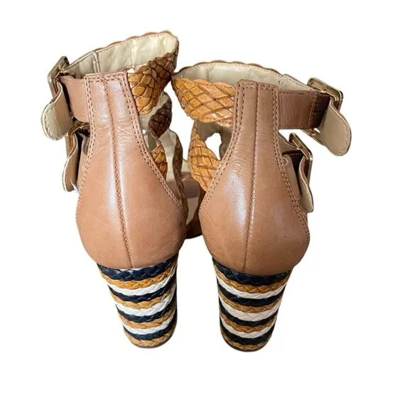 Schutz Alycia Leather Block Heel Brown Tan Sandals Heels size 8.5