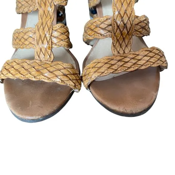 Schutz Alycia Leather Block Heel Brown Tan Sandals Heels size 8.5