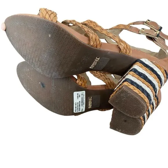 Schutz Alycia Leather Block Heel Brown Tan Sandals Heels size 8.5