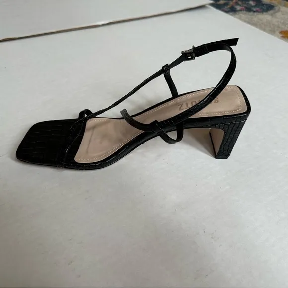 Schutz Amaia High Block Sandals in Black Croc Leather sz 8