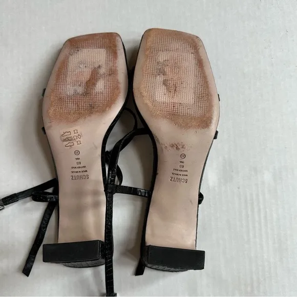 Schutz Amaia High Block Sandals in Black Croc Leather sz 8