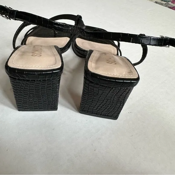 Schutz Amaia High Block Sandals in Black Croc Leather sz 8