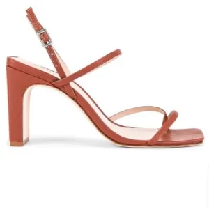 Schutz Amaia Sandals Copper Leather Orange Brown Heel Square Toe