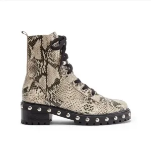 Schutz Andrea Studded Snake-Print Leather Combat Boots