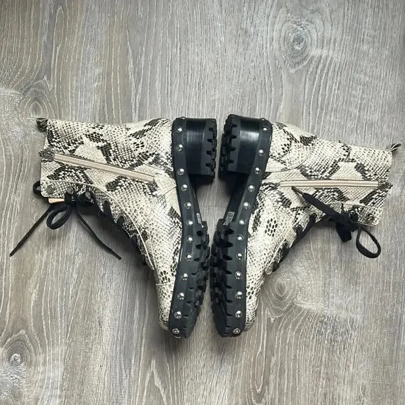 Schutz Andrea Studded Snake-Print Leather Combat Boots
