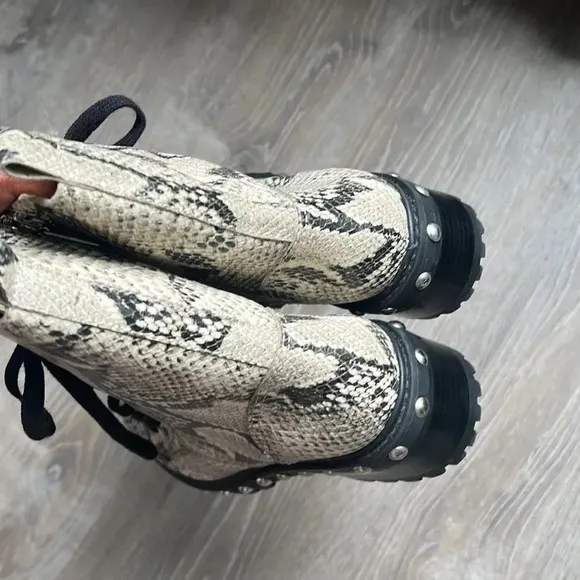 Schutz Andrea Studded Snake-Print Leather Combat Boots