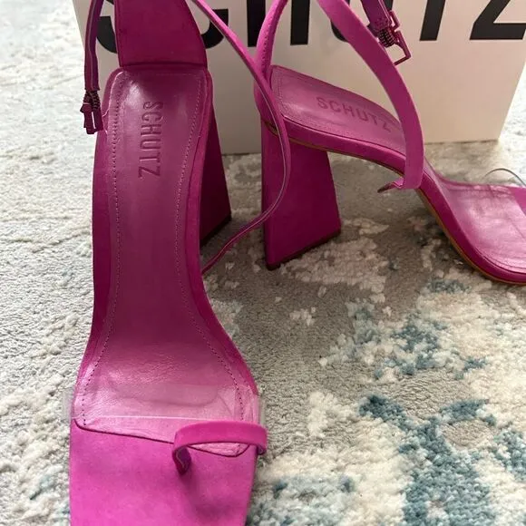 Schutz Avva pink sandals 100% suede, 8.5