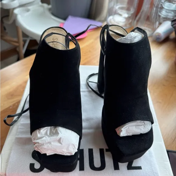 SCHUTZ Black Platform Chunky Heels