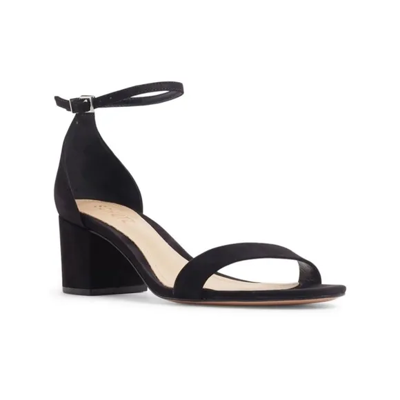 [schutz] chimes suede ankle strap open toe block heel sandals black 6.5