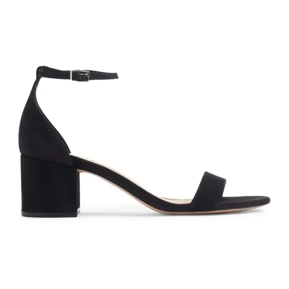 [schutz] chimes suede ankle strap open toe block heel sandals black 6.5